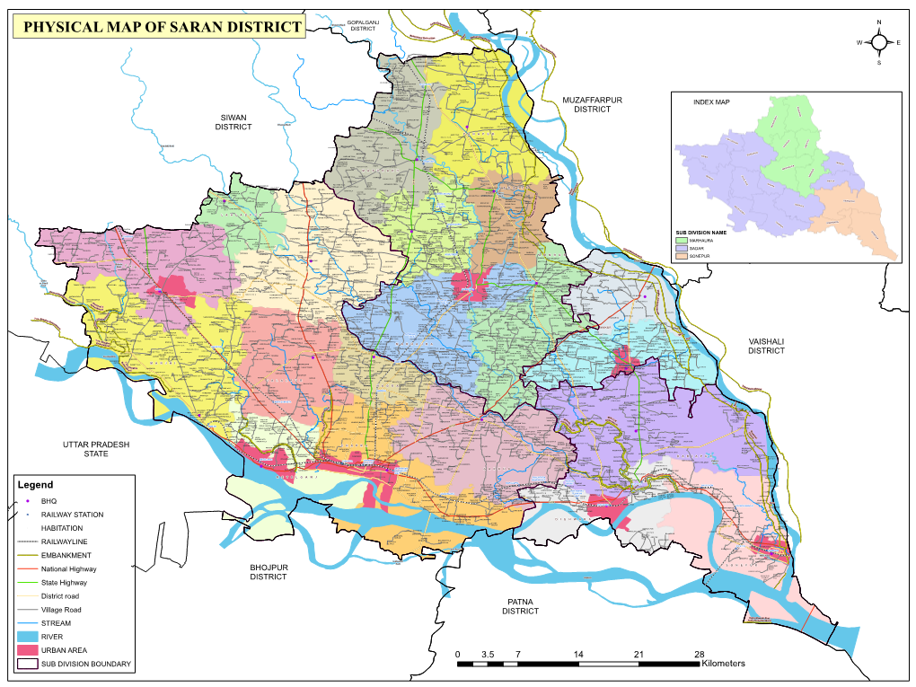 PHYSICAL MAP of SARAN DISTRICT X H