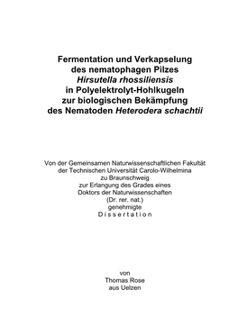 Fermentation Und Verkapselung Des Nematophagen Pilzes Hirsutella