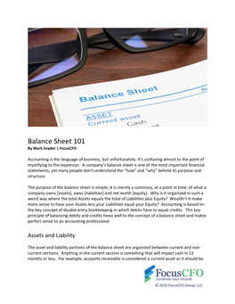 Balance Sheet 101 by Mark Snyder | Focuscfo