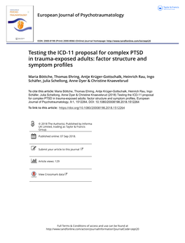 Testing the ICD-11 Proposal for Complex PTSD in Trauma-Exposed Adults: Factor Structure and Symptom Profiles