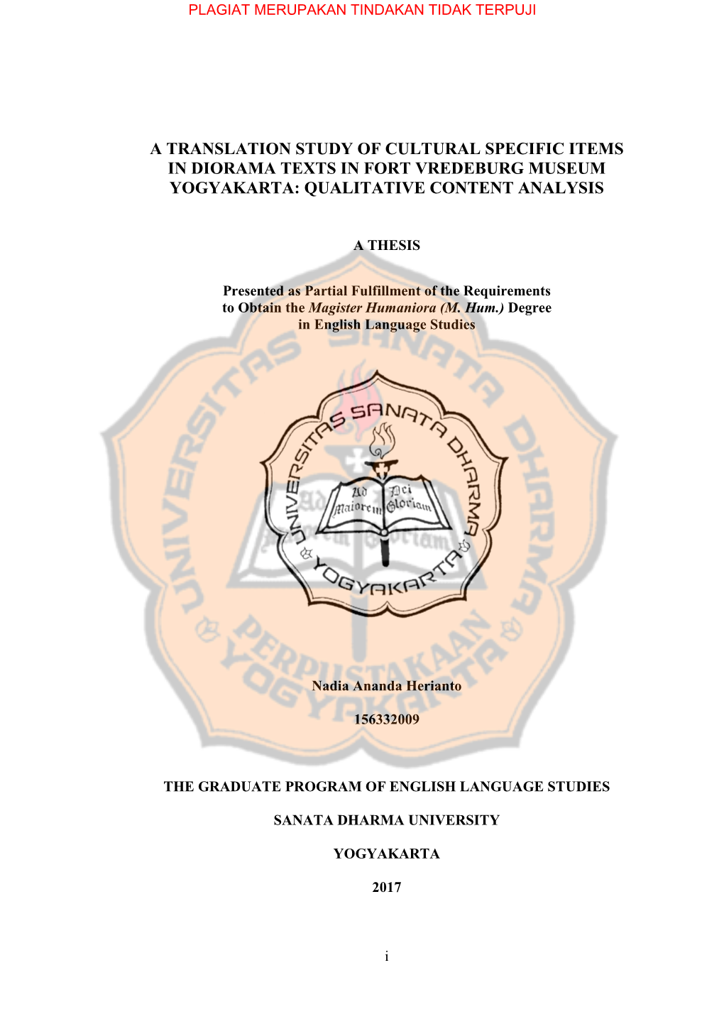 A Translation Study of Cultural Specific Items in Diorama Texts in Fort Vredeburg Museum Yogyakarta: Qualitative Content Analysis