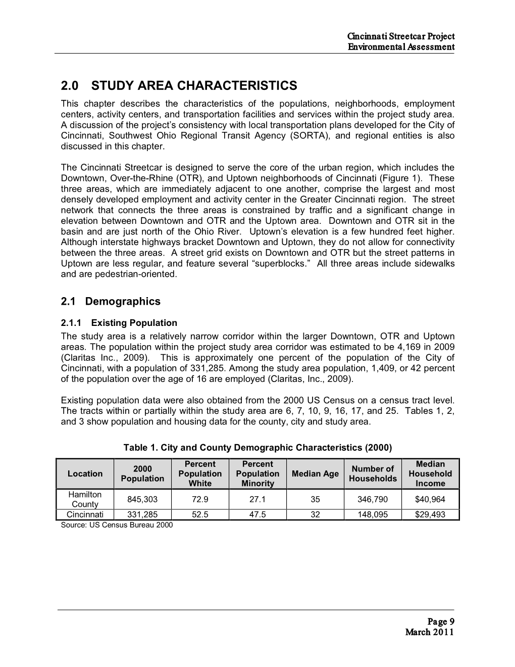 Section 2.0 Study Area Characteristics