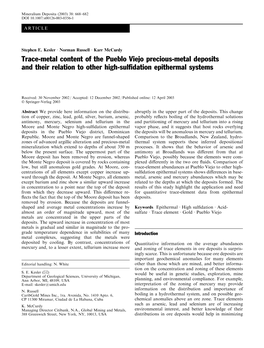 Trace-Metal Content of the Pueblo Viejo Precious-Metal Deposits and Their Relation to Other High-Sulﬁdation Epithermal Systems