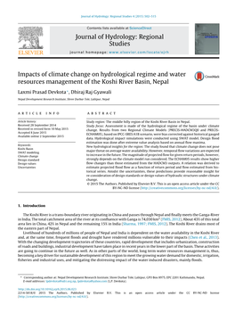 Impacts of Climate Change on Hydrological Regime and Water