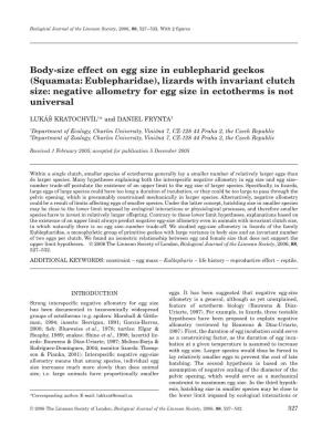 Body-Size Effect on Egg Size in Eublepharid Geckos (Squamata
