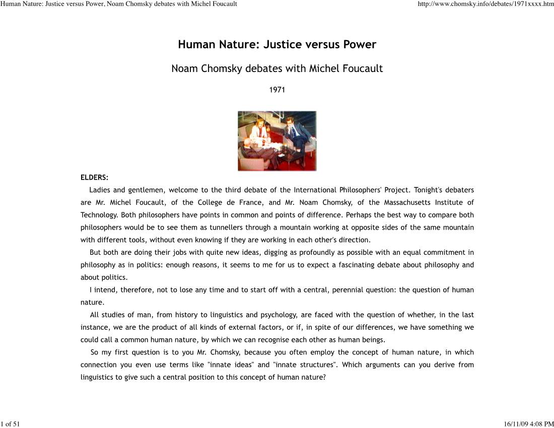 Human Nature: Justice Versus Power, Noam Chomsky Debates with Michel Foucault