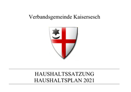 Haushaltsplan Und Haushaltssatzung VG Kaisersesch.Pdf