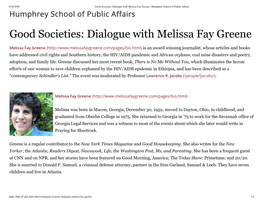 Good Societies: Dialogue with Melissa Fay Greene