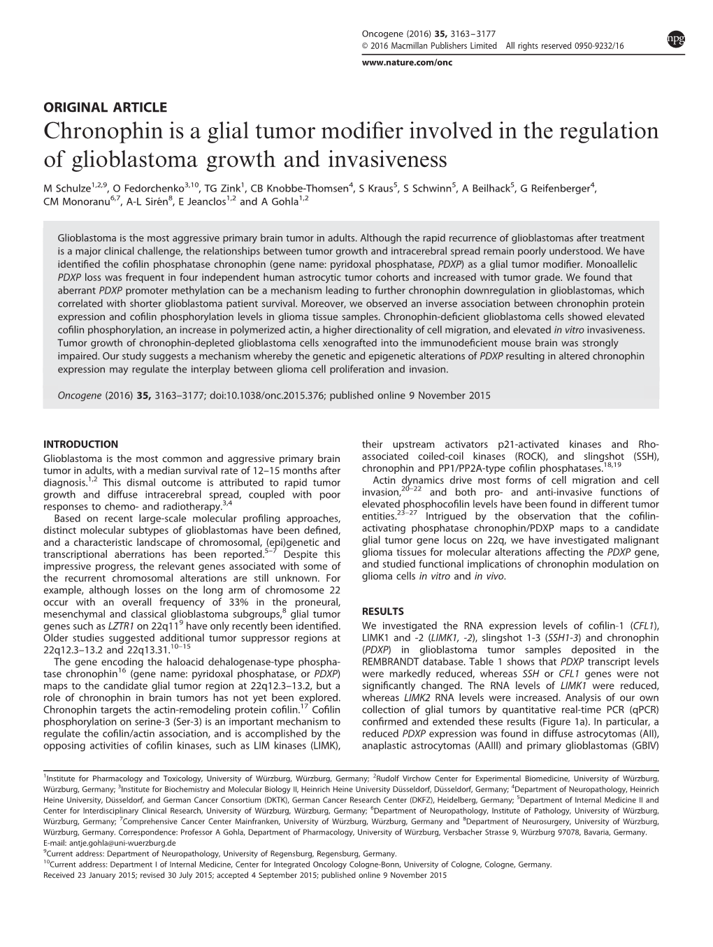 Chronophin Is a Glial Tumor Modifier Involved in the Regulation Of