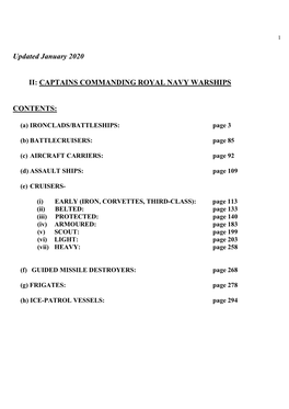Updated January 2020 II: CAPTAINS COMMANDING ROYAL NAVY WARSHIPS CONTENTS