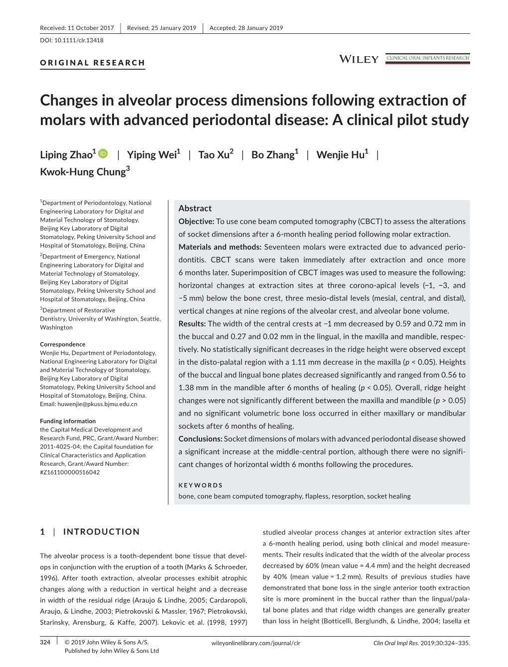Changes in Alveolar Process Dimensions Following Extraction of Molars with Advanced Periodontal Disease: a Clinical Pilot Study