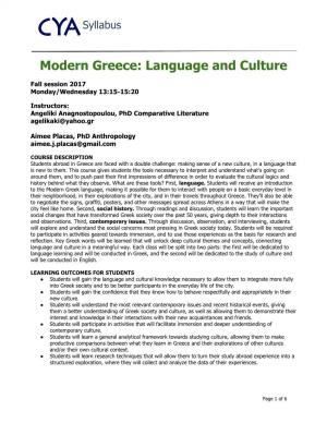 Modern Greece: Language and Culture