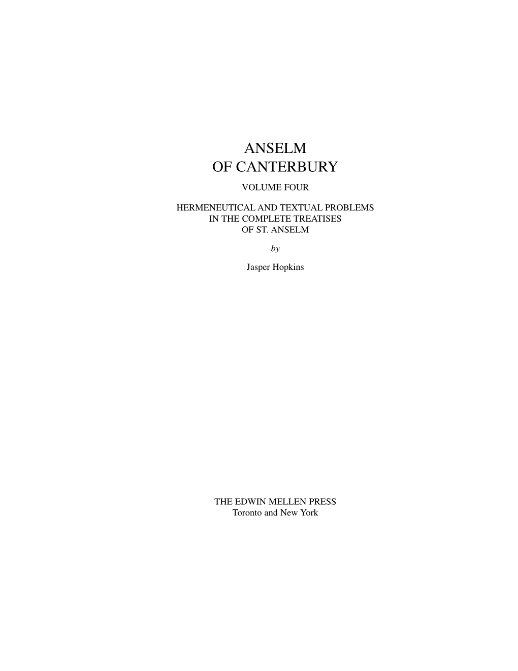 Anselm of Canterbury Volume Four