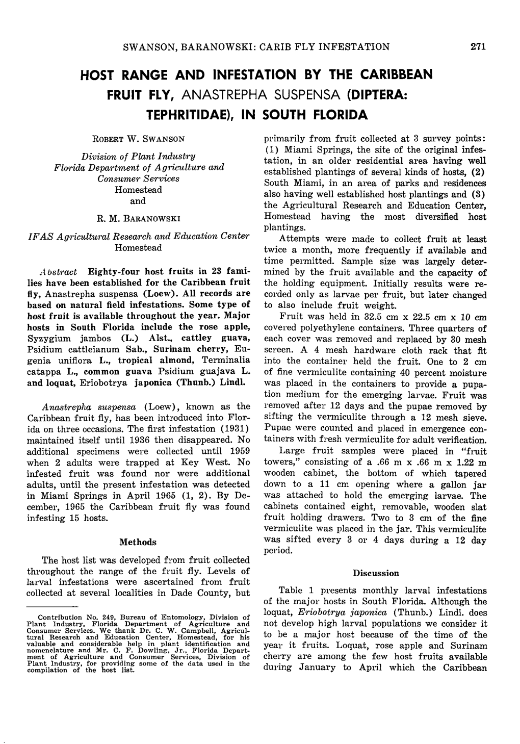 Host Range and Infestation by the Caribbean Fruit Fly, Anastrepha Suspensa (Diptera: Tephritidae), in South Florida