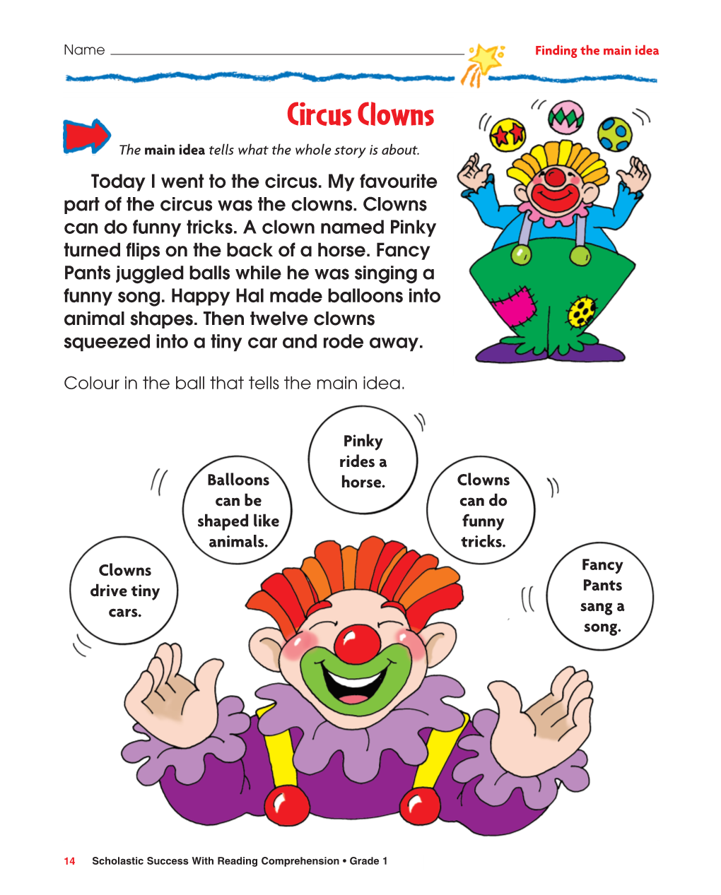 Circus Clowns Your Name the Main Idea Tells What the Whole Story Is About