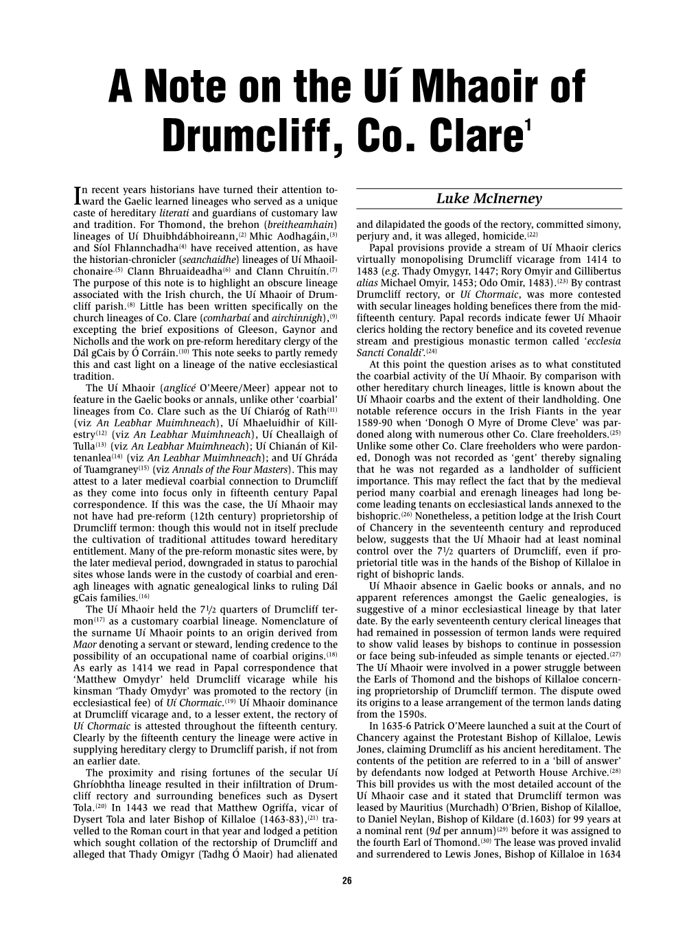 A Note on the Uí Mhaoir of Drumcliff, Co. Clare1