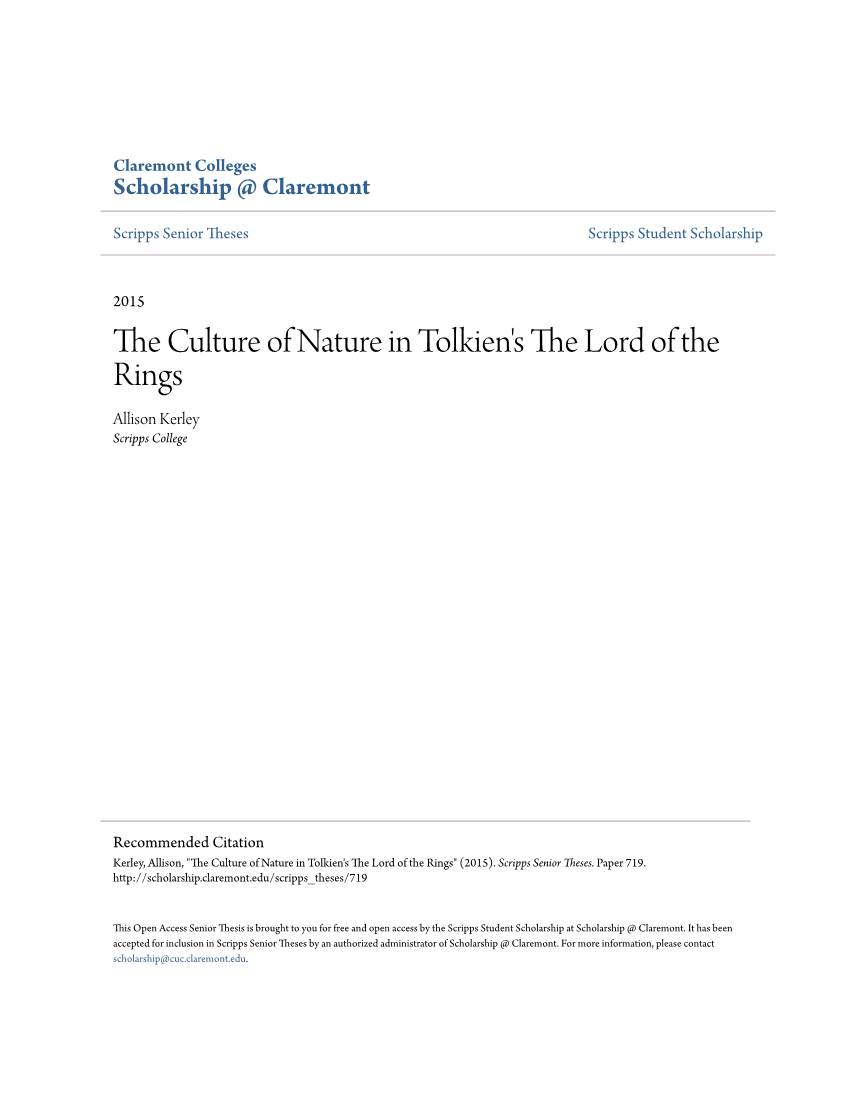 The Culture of Nature in Tolkien's the Lord of the Rings
