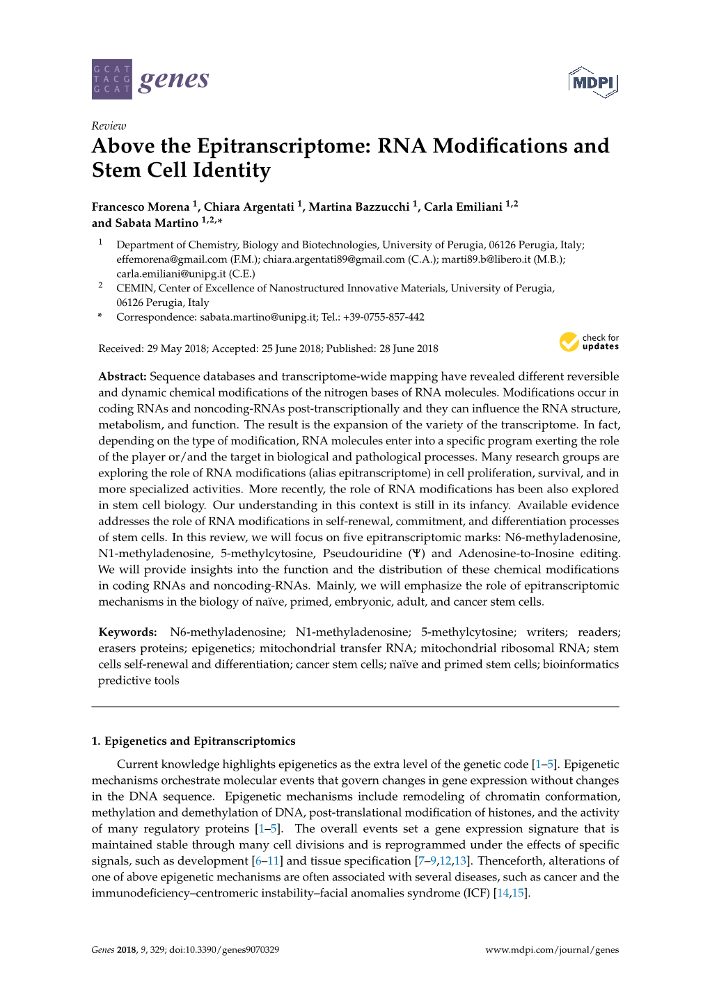 RNA Modifications and Stem Cell Identity