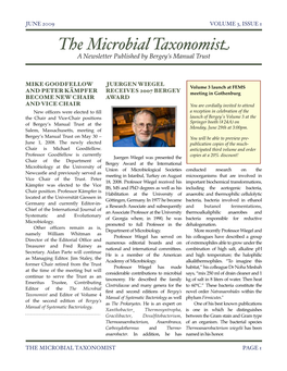 The Microbial Taxonomist a Newsletter Published by Bergey’S Manual Trust