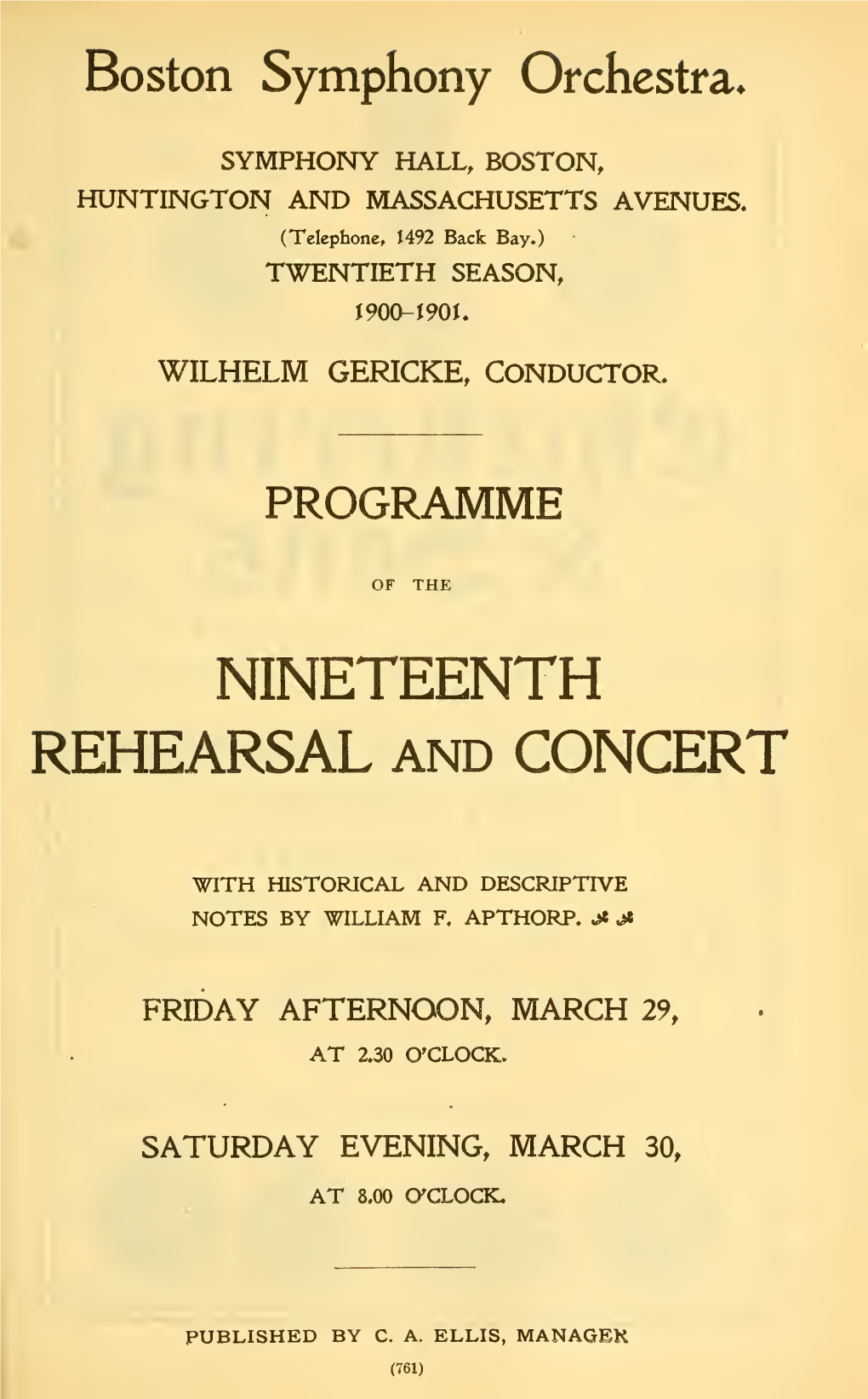 NINETEENTH REHEARSAL and CONCERT