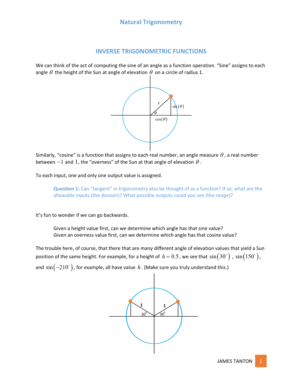 Natural Trigonometry INVERSE TRIGONOMETRIC FUNCTIONS