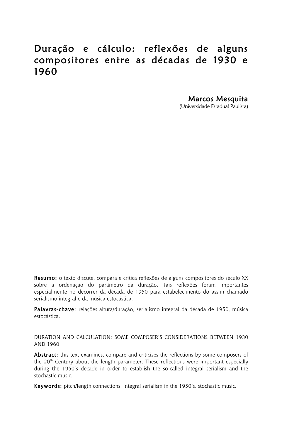 Reflexões De Alguns Compositores Entre As Décadas De 1930 E 1960