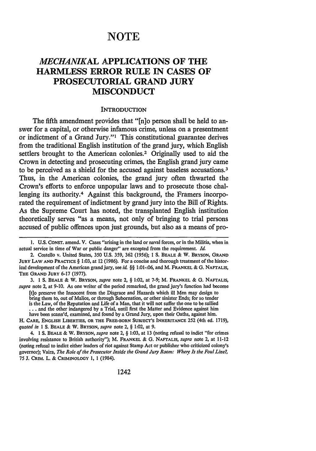 Mechanikal Applications of the Harmless Error Rule in Cases of Prosecutorial Grand Jury Misconduct