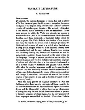Sanskrit Literature by V Raghavan 1959 From