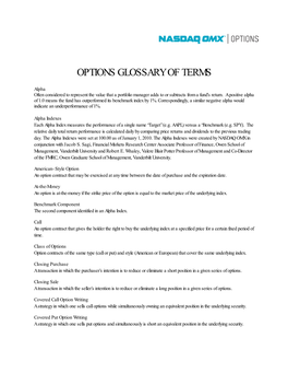 Options Glossary of Terms