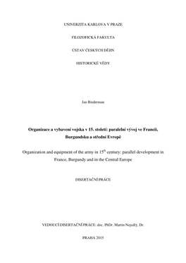 Organizace a Vybavení Vojska V 15. Století: Paralelní Vývoj Ve Francii, Burgundsku a St Řední Evrop Ě