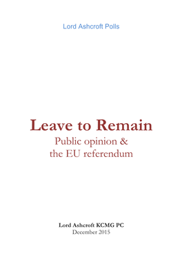 Leave to Remain Public Opinion & the EU Referendum