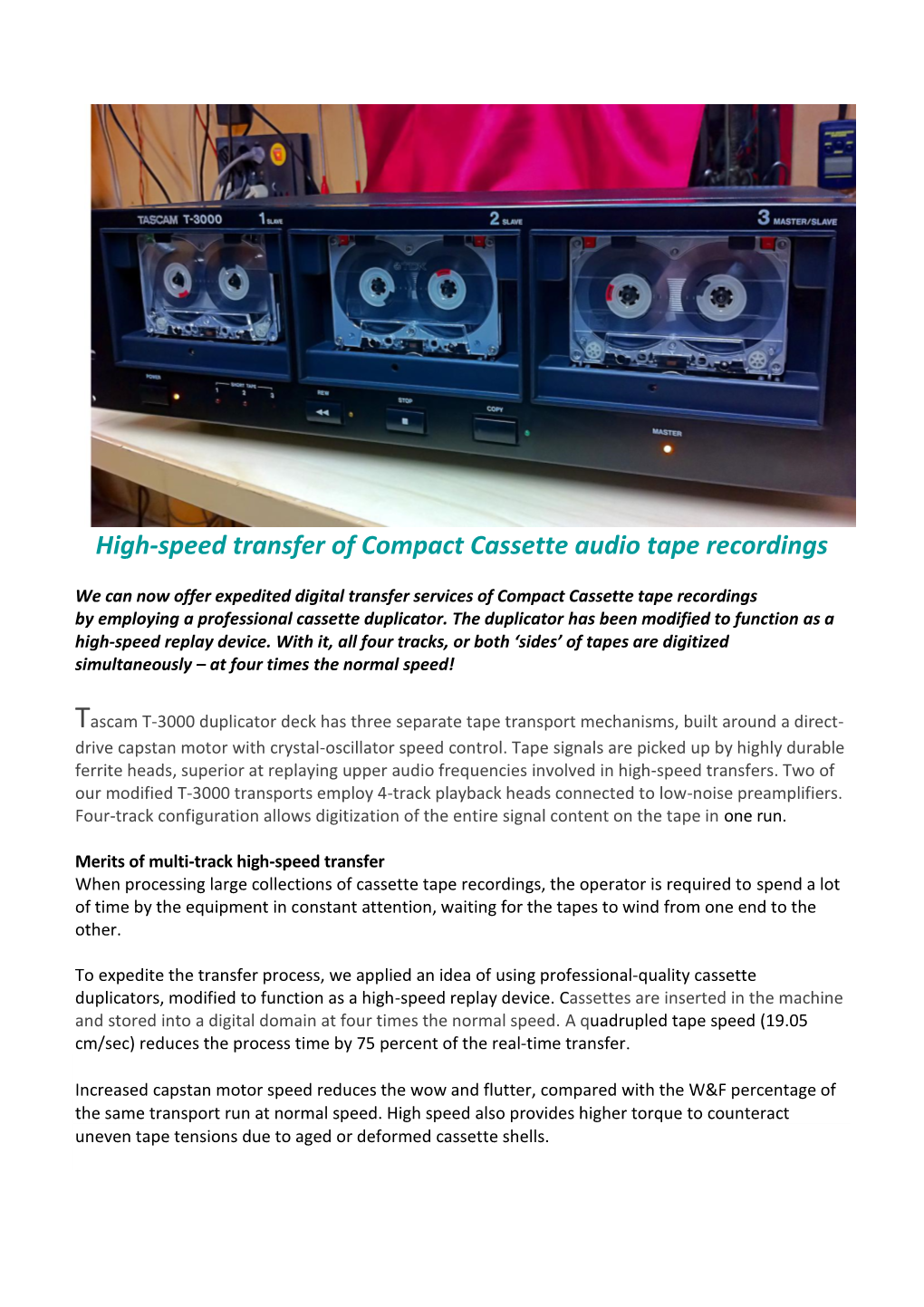 High-Speed Transfer of Compact Cassette Audio Tape Recordings