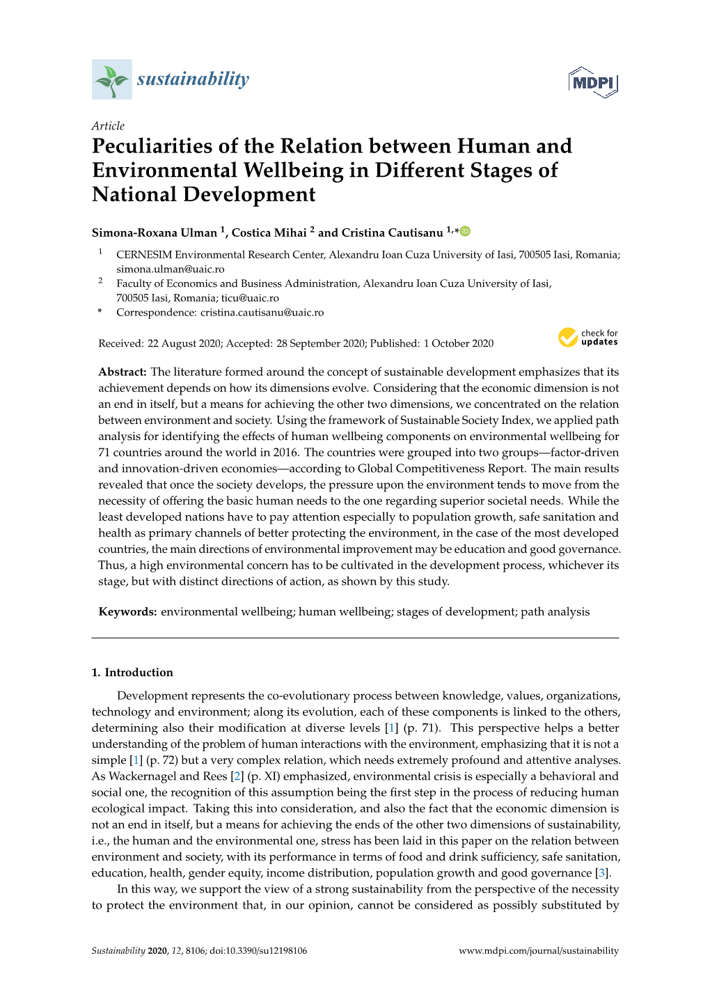 Peculiarities of the Relation Between Human and Environmental Wellbeing in Diﬀerent Stages of National Development