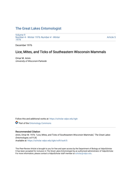 Lice, Mites, and Ticks of Southeastern Wisconsin Mammals