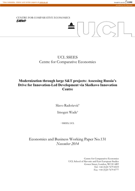 UCL SSEES Centre for Comparative Economics Economics And