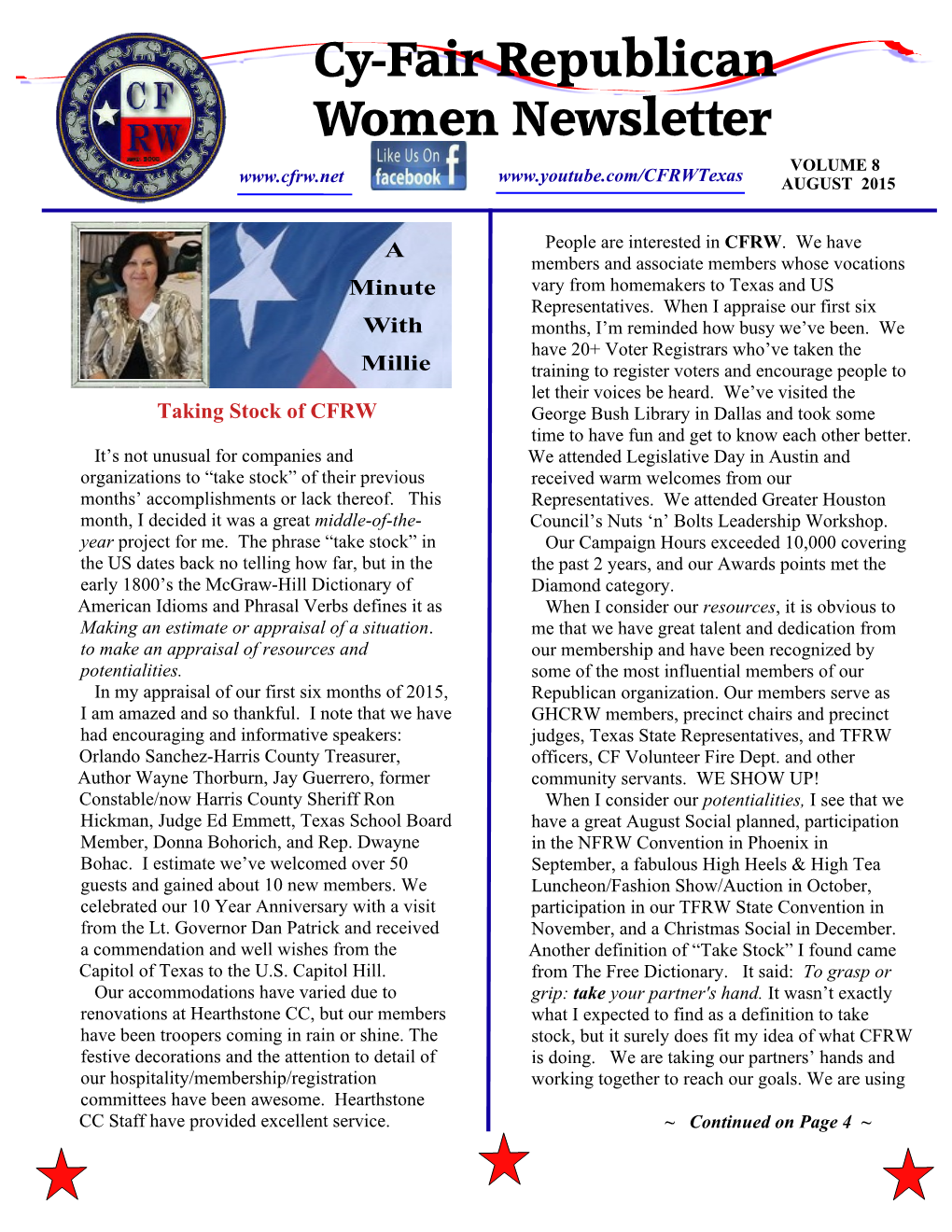 August 2015 Newsletter CFRW