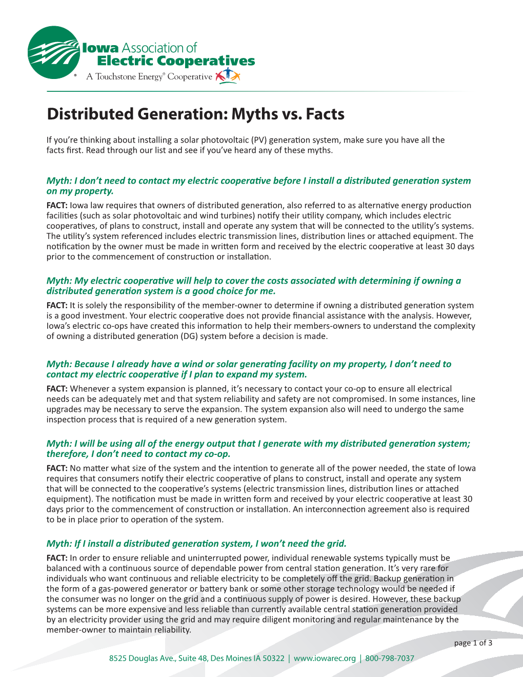 Solar Distributed Generation: Myths Vs. Facts