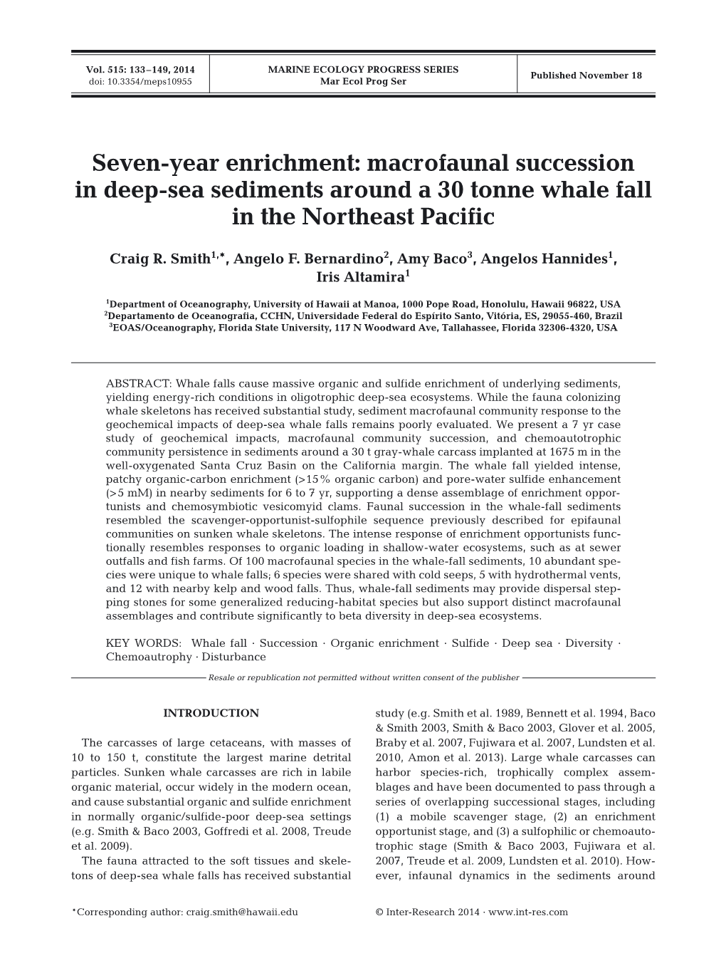Seven-Year Enrichment: Macrofaunal Succession in Deep-Sea Sediments Around a 30 Tonne Whale Fall in the Northeast Pacific