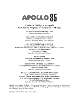 Celebrate Holidays at the Apollo with Festive Programs for Audiences of All Ages