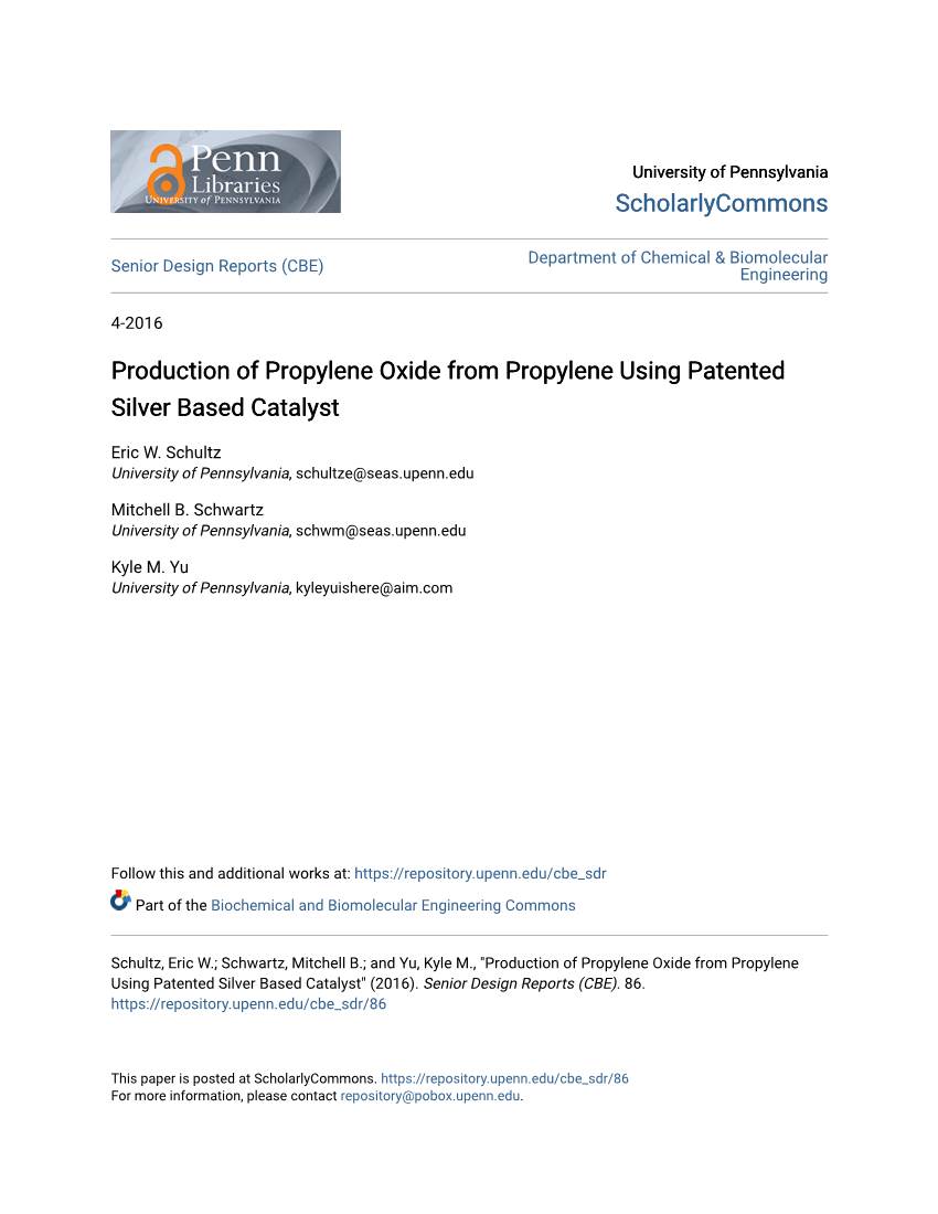 Production of Propylene Oxide from Propylene Using Patented Silver Based Catalyst