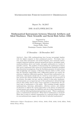 Mathematical Instruments Between Material Artifacts and Ideal Machines: Their Scientiﬁc and Social Role Before 1950