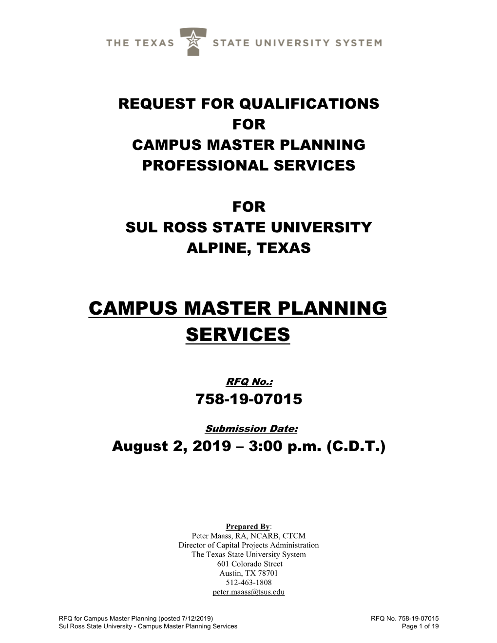 Request for Qualifications for Campus Master Planning Professional Services
