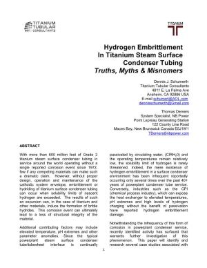 Hydrogen Embrittlement in Titanium Steam Surface Condenser Tubing Truths, Myths & Misnomers
