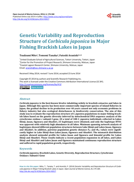 Genetic Variability and Reproduction Structure of Corbicula Japonica in Major Fishing Brackish Lakes in Japan