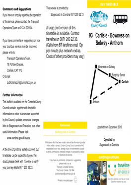 93 Carlisle - Bowness on Cumbriaif You Have and Comments Is Partly Supported Or Suggestions by Cumbria on How Traveline on 0871 200 22 33