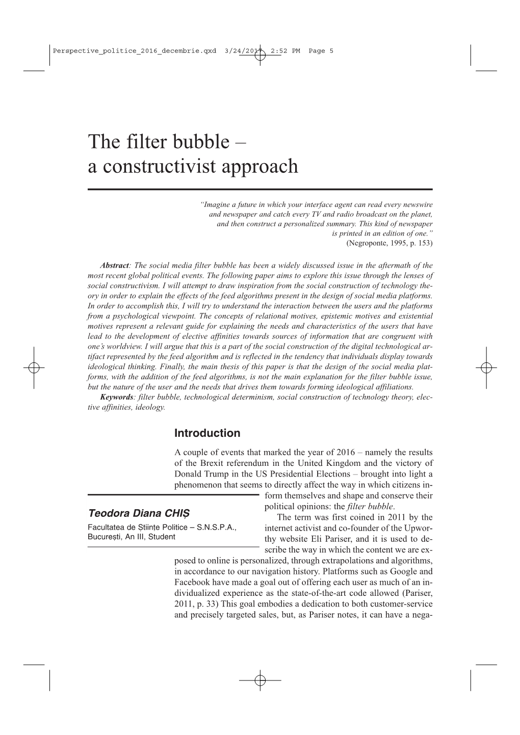 The Filter Bubble – a Constructivist Approach