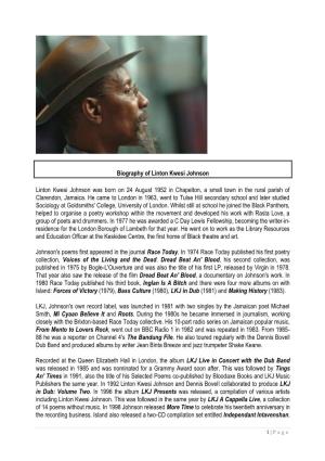 Biography of Linton Kwesi Johnson
