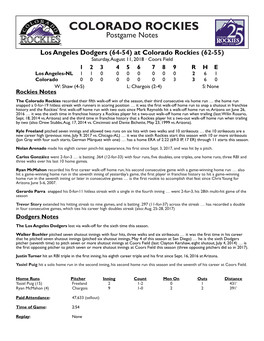 COLORADO ROCKIES Postgame Notes