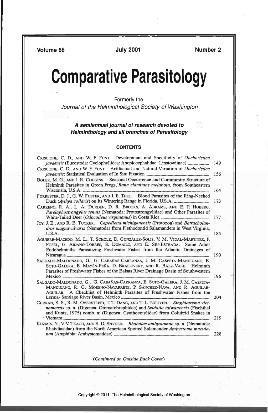 Comparative Parasitology 68(2) 2001