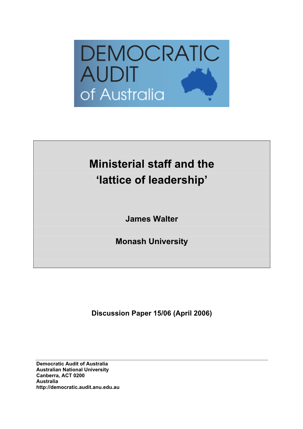 Ministerial Staff and the ‘Lattice of Leadership’
